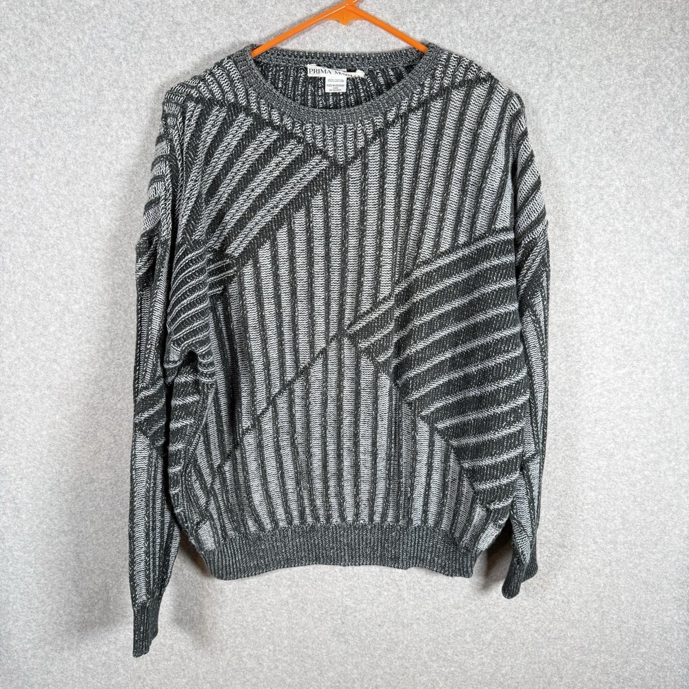 Prima Maglia Sweater Mens Large 100% Cotton 90s Pullover 3D Knit Vintage